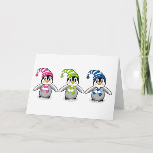Baby Penguins Kerst Kaart (Voorkant)