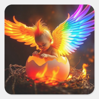Baby Phoenix Stickers, 1,5 inch, vel van 20 Vierkante Sticker