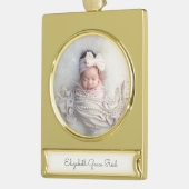 Baby PHOTO-aankondiging NAAM Tijdloze aandenken Verguld Banner Ornament (Links)