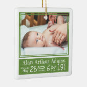 Baby Photo Birth Stats Ornament | Groene strepen (Rechts)