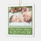 Baby Photo Birth Stats Ornament | Groene strepen (Links)