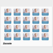 Baby Photo Blue Boy Script Birth Name Announcement Vierkante Sticker (Vel)