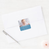 Baby Photo Blue Boy Script Birth Name Announcement Vierkante Sticker (Envelop)