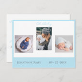 Baby Photo Blue Boy Script Stats Cute Birth Aankondigingskaart (Voorkant / Achterkant)