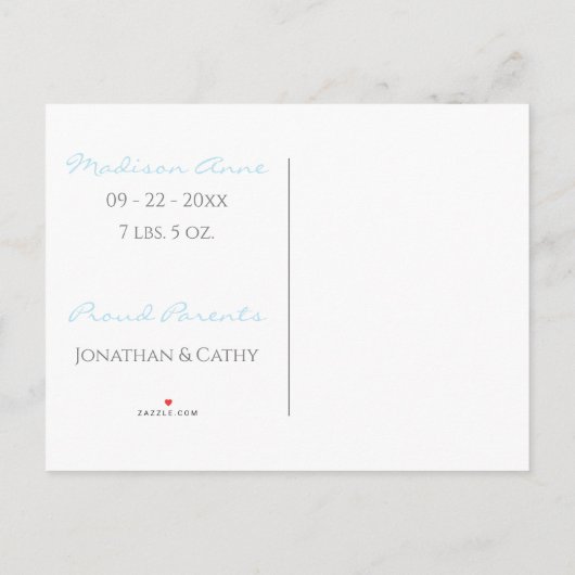 Baby Photo Blue Boy Script Stats Cute Birth Aankondigingskaart (Achterkant)