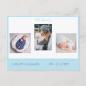 Baby Photo Blue Boy Script Stats Cute Birth Aankondigingskaart (Voorkant)