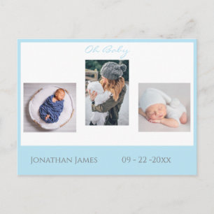 Baby Photo Blue Boy Script Stats Cute Birth Aankondigingskaart