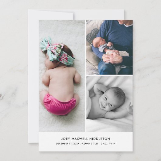 Baby Photo Collage Geboorteaankondiging Elegant Aankondiging (Voorkant)