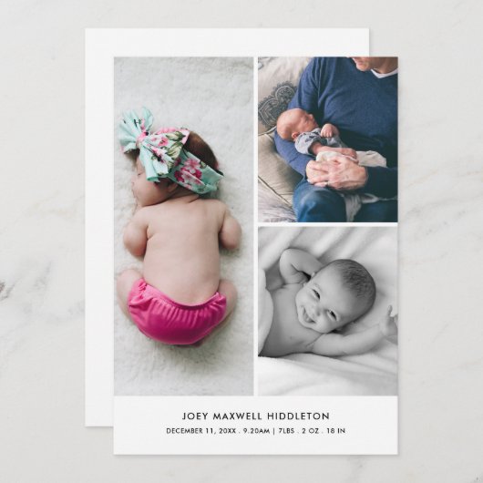 Baby Photo Collage Geboorteaankondiging Elegant Aankondiging (Voorkant / Achterkant)
