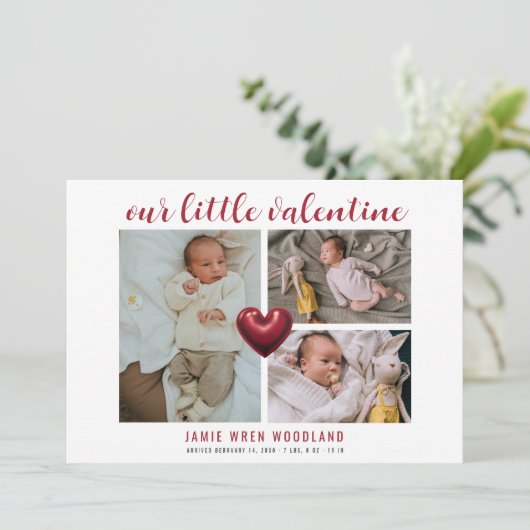 Baby Photo Collage Valentijns's geboorteaankondigi (Staand voorkant)