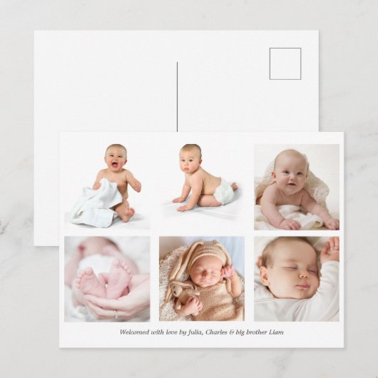 Baby Photo Collage Welkom Kaart (Voorkant / Achterkant)
