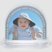 Baby Photo Dusty Blue Arch Snowflakes Christmas Sneeuwbol (Achterkant)