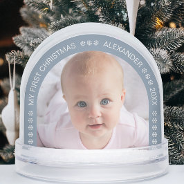 Baby Photo Dusty Blue Arch Snowflakes Christmas Sneeuwbol