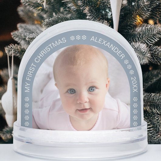 Baby Photo Dusty Blue Arch Snowflakes Christmas Sneeuwbol