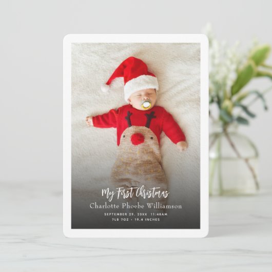 Baby Photo First Birth Stats Christmas Feestdagenkaart (Staand voorkant)