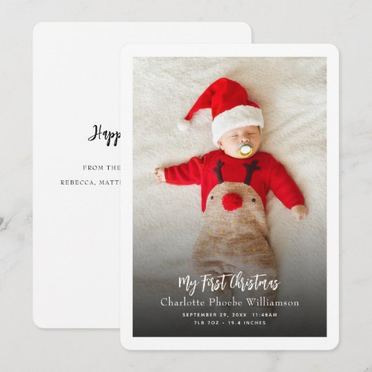 Baby Photo First Birth Stats Christmas Feestdagenkaart (Voorkant / Achterkant)