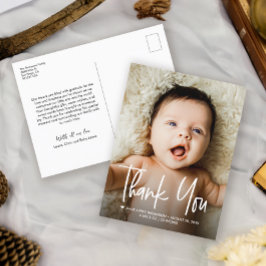 Baby Photo Handlettering Thank you Modern Birth Aankondigingskaart