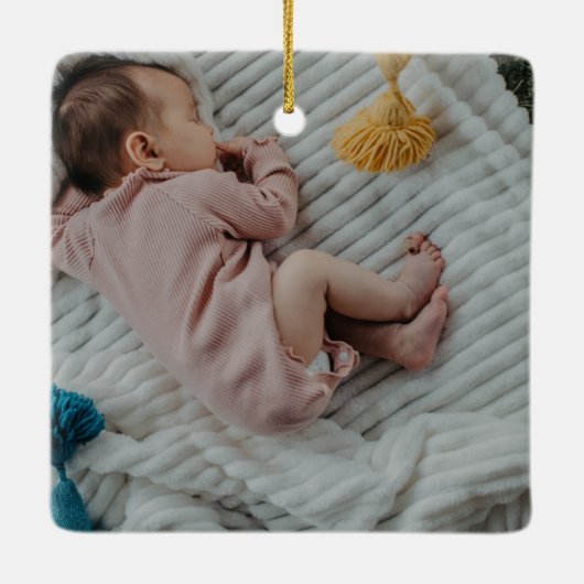 Baby Photo KeepSake Naam Geboortedatum statistieke Keramisch Ornament (Achterkant)