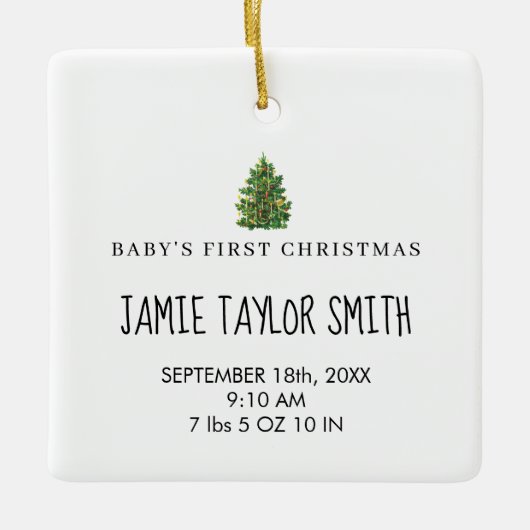 Baby Photo Keepsake Naam Geboortedatum Stats Xmas Keramisch Ornament (Voorkant)