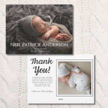 Baby Photo Modern Birth Announcement White