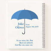 Baby Photo, Name, Date, Blue Umbrella Notitieboek (Achterkant)