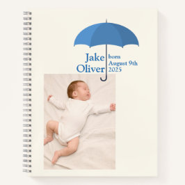Baby Photo, Name, Date, Blue Umbrella Notitieboek