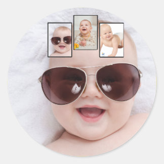 Baby Photo Picture Montage Magnet Ronde Sticker