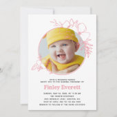 Baby Photo Pink Floral Lijst Naming Ceremony Kaart (Voorkant)