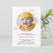 Baby Photo Pink Floral Lijst Naming Ceremony Kaart (Staand voorkant)