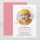 Baby Photo Pink Floral Lijst Naming Ceremony Kaart (Voorkant / Achterkant)