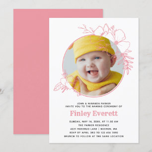 Baby Photo Pink Floral Lijst Naming Ceremony Kaart