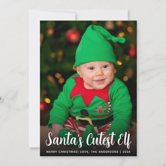 Baby Photo Santa's Cutest Elf Script Fun Christmas Feestdagenkaart (Voorkant)