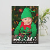 Baby Photo Santa's Cutest Elf Script Fun Christmas Feestdagenkaart (Staand voorkant)