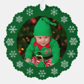 Baby Photo Snowflakes 1st Christmas Forest Green Ornament Kaart (Achterkant)
