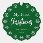 Baby Photo Snowflakes 1st Christmas Forest Green Ornament Kaart (Voorkant)