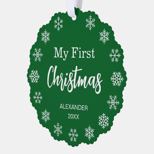 Baby Photo Snowflakes 1st Christmas Forest Green Ornament Kaart (Links)