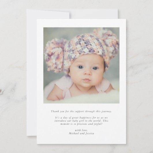 Baby Photo White Minimalist Hartelijk dank Aankondiging (Achterkant)