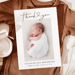 Baby Photo White Minimalist Hartelijk dank Aankondiging