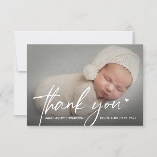Baby Photos small Thank you Heart Modern Birth Bedankkaart (Voorkant)