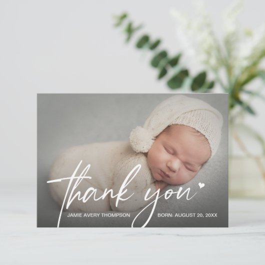 Baby Photos small Thank you Heart Modern Birth Bedankkaart (Staand voorkant)