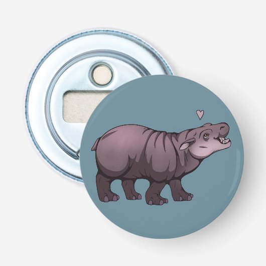 Baby Pigmy Hippo Button Flesopener (Voorkant)