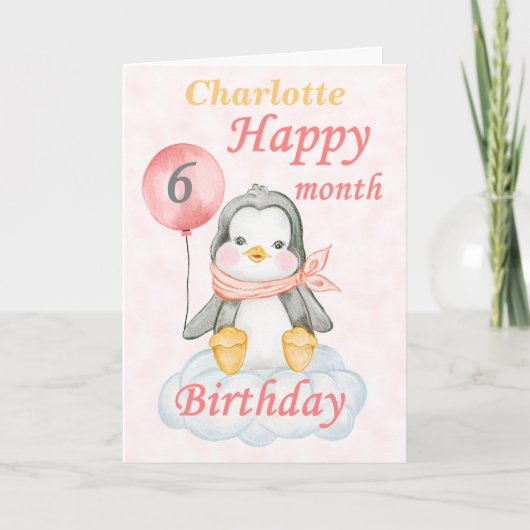 Baby Pinguïn 6 Maanden Verjaardag Kaart (Voorkant)