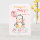 Baby Pinguïn 6 Maanden Verjaardag Kaart (Gele Bloem)