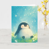 Baby Pinguïn Chillen Kaart (Gele Bloem)