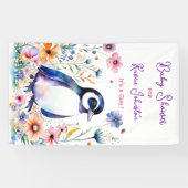 Baby Pinguïn in Bloemen Meisjes Baby shower Spandoek (Horizontaal)