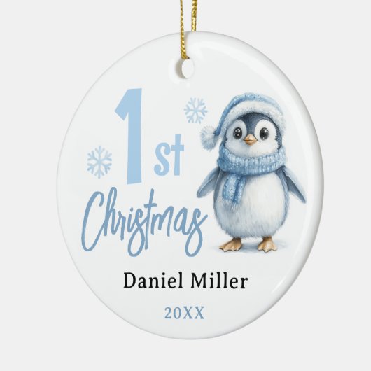 Baby Pinguïn Jongen Eerste Kerstmis 2024 Keramisch Ornament (Links)