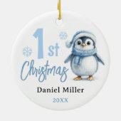 Baby Pinguïn Jongen Eerste Kerstmis 2024 Keramisch Ornament (Achterkant)