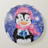 Baby Pinguïn Kerstmis Ronde Kussen Gift (Achterkant)