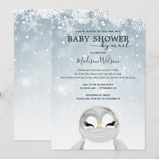 Baby Pinguïn met Masker Baby Shower per Post Kaart (Voorkant / Achterkant)