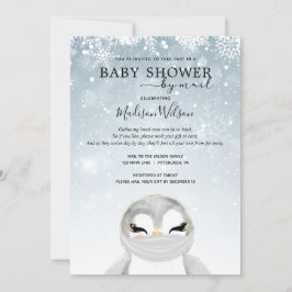 Baby Pinguïn met Masker Baby Shower per Post Kaart